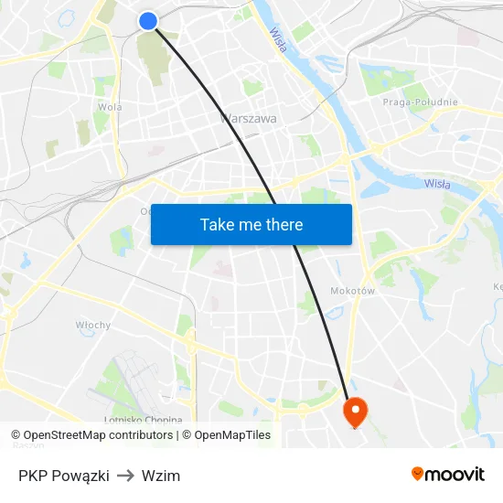 PKP Powązki to Wzim map