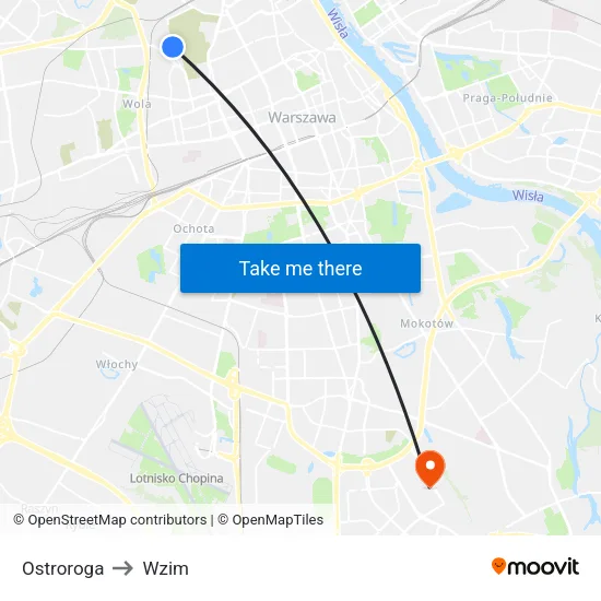 Ostroroga to Wzim map