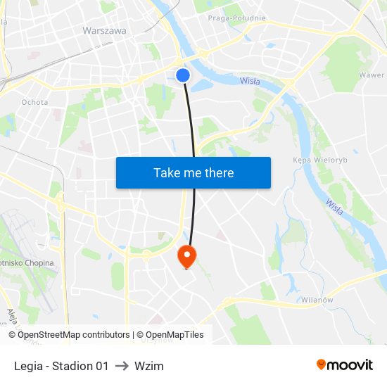 Legia - Stadion 01 to Wzim map