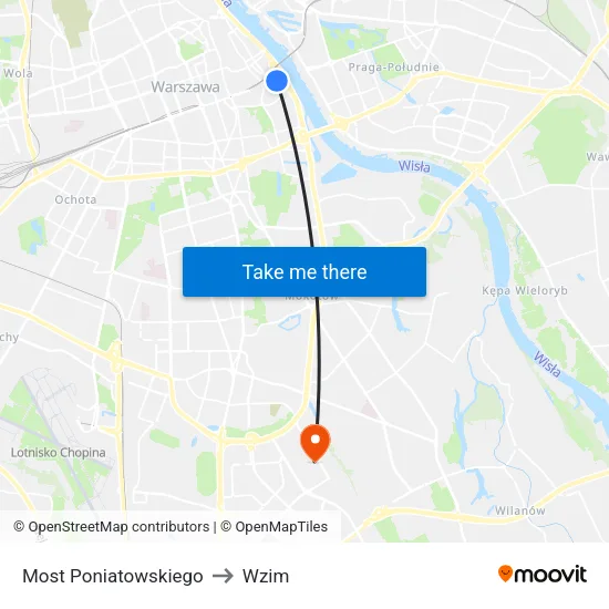 Most Poniatowskiego to Wzim map