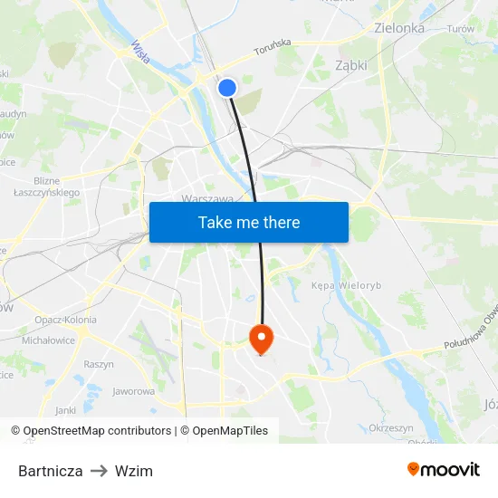 Bartnicza to Wzim map