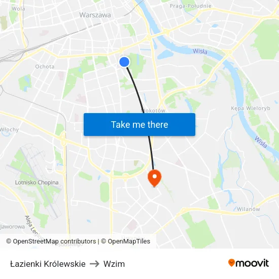 Łazienki Królewskie to Wzim map