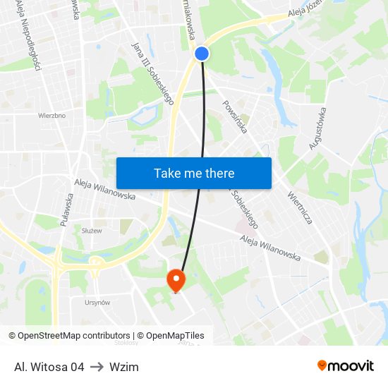 Al. Witosa 04 to Wzim map