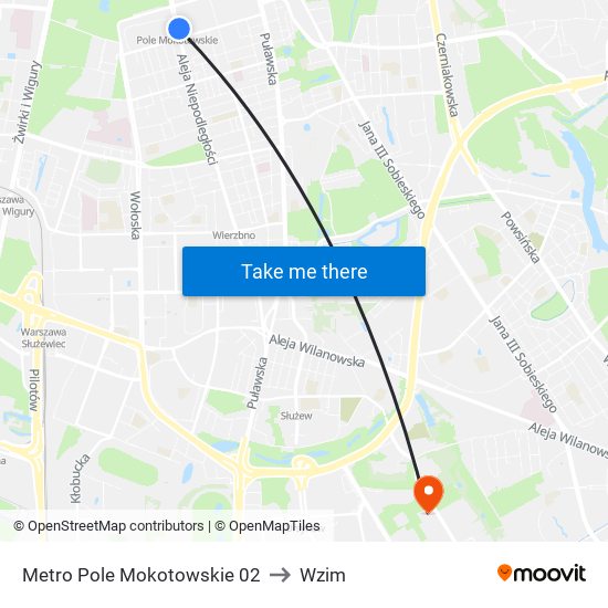 Metro Pole Mokotowskie 02 to Wzim map