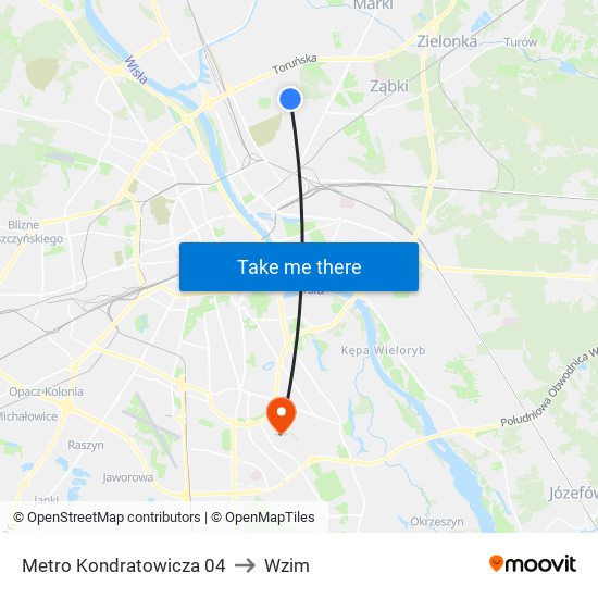 Metro Kondratowicza to Wzim map