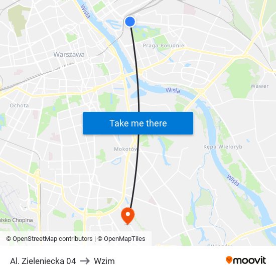 Al. Zieleniecka 04 to Wzim map