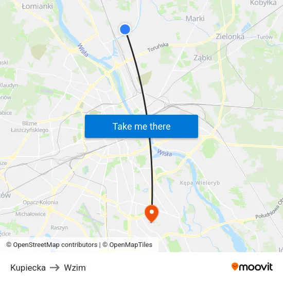 Kupiecka to Wzim map