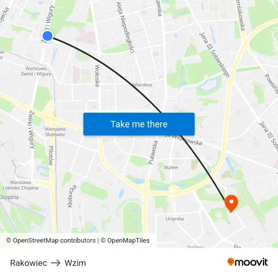 Rakowiec to Wzim map