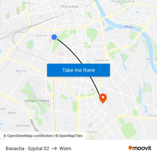 Banacha-Szpital to Wzim map