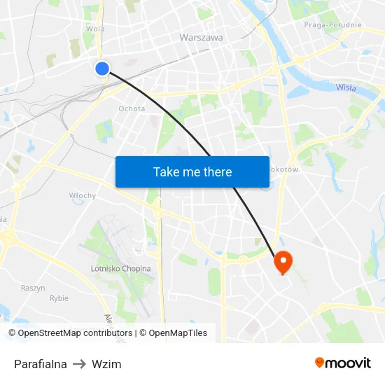Parafialna to Wzim map