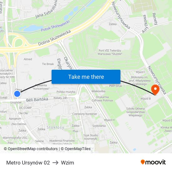 Metro Ursynów 02 to Wzim map