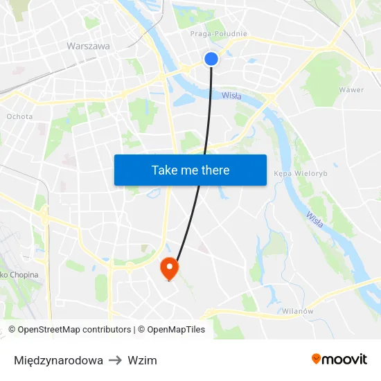 Międzynarodowa to Wzim map