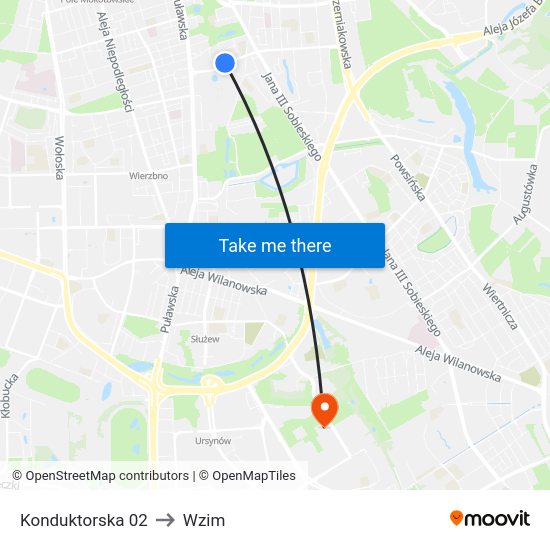 Konduktorska to Wzim map