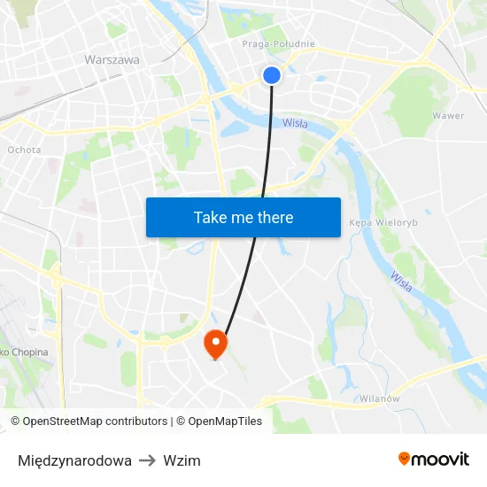 Międzynarodowa to Wzim map