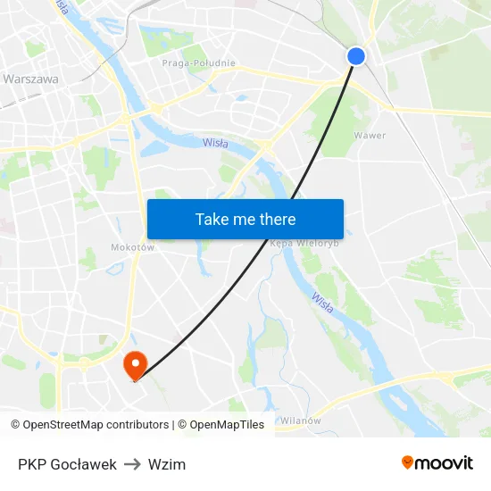 PKP Gocławek to Wzim map
