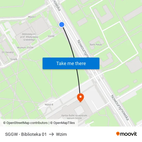 SGGW - Biblioteka to Wzim map