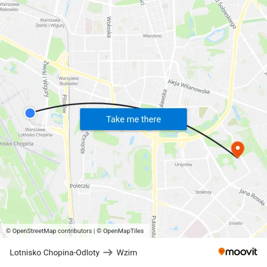 Lotnisko Chopina - Odloty to Wzim map