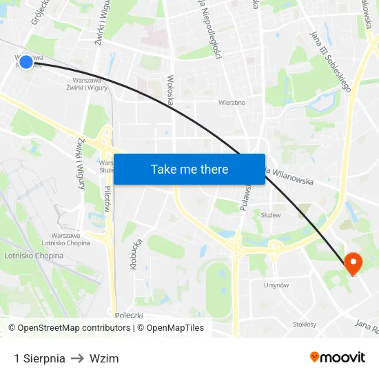 1 Sierpnia to Wzim map