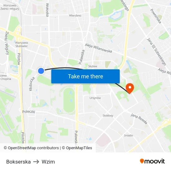 Bokserska to Wzim map