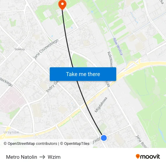 Metro Natolin to Wzim map