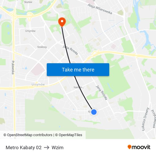 Metro Kabaty 02 to Wzim map