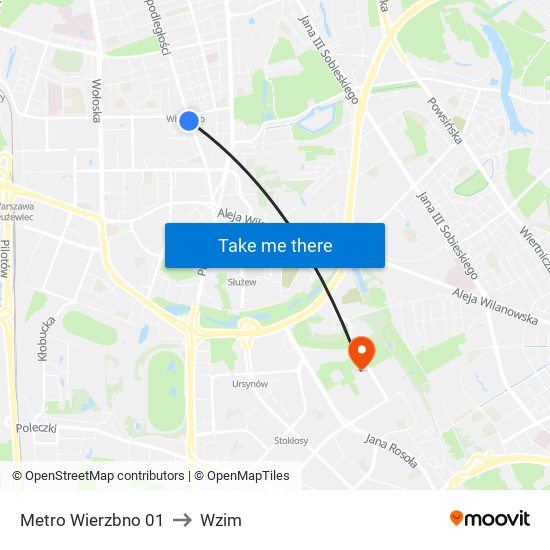 Metro Wierzbno 01 to Wzim map