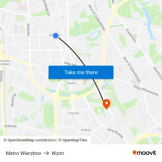 Metro Wierzbno to Wzim map