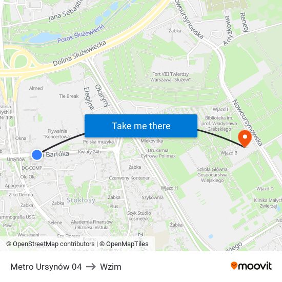 Metro Ursynów 04 to Wzim map