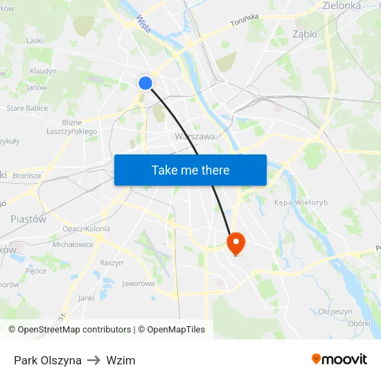 Park Olszyna to Wzim map