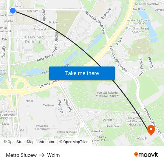 Metro Służew to Wzim map
