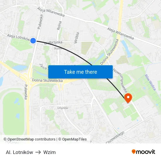 Al. Lotników to Wzim map