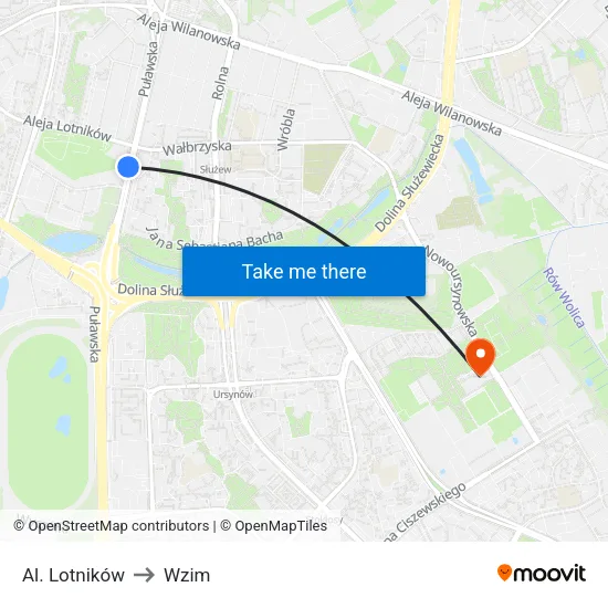 Al. Lotników to Wzim map