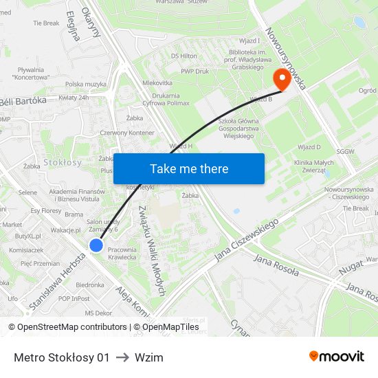 Metro Stokłosy to Wzim map