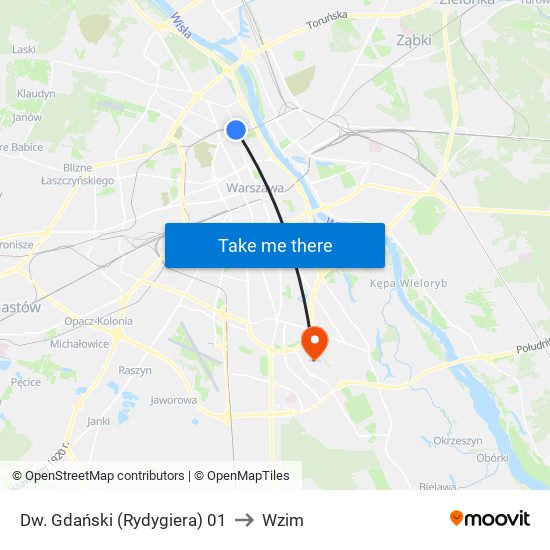 Dw. Gdański (Rydygiera) 01 to Wzim map