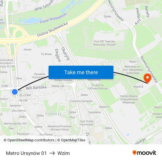 Metro Ursynów 01 to Wzim map