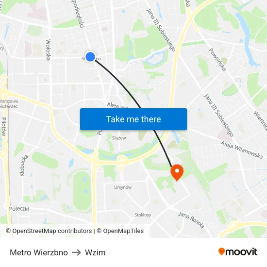 Metro Wierzbno to Wzim map