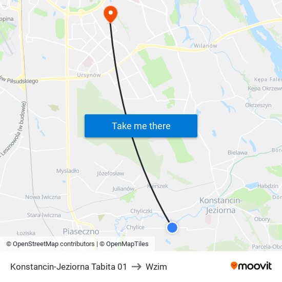 Konstancin-Jeziorna Tabita 01 to Wzim map