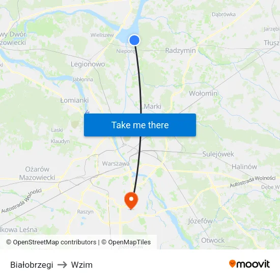 Białobrzegi to Wzim map