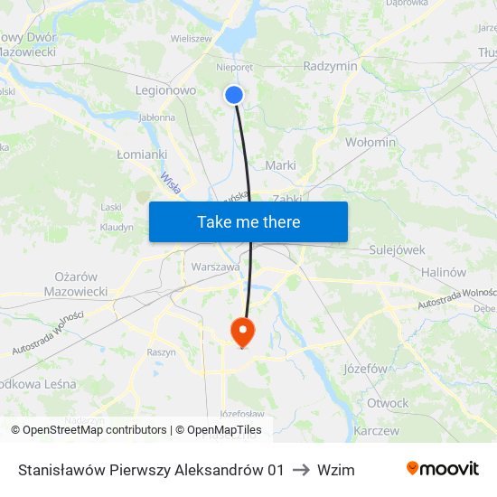 Stanisławów Pierwszy Aleksandrów to Wzim map