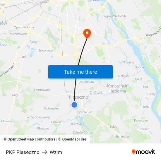 PKP Piaseczno to Wzim map