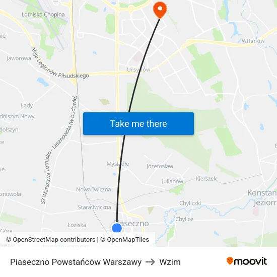 Piaseczno Powstańców Warszawy to Wzim map
