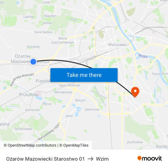 Ożarów Mazowiecki Starostwo to Wzim map