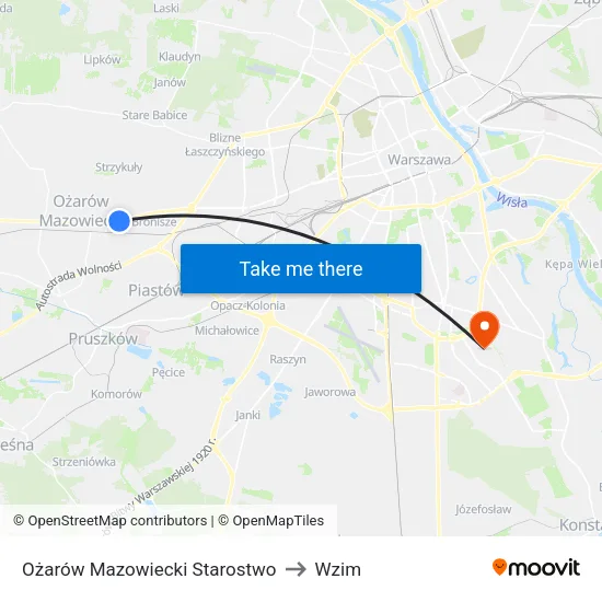 Ożarów Mazowiecki Starostwo to Wzim map