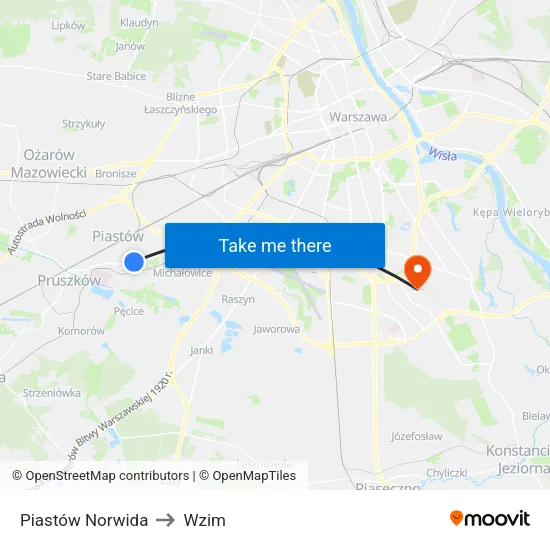 Piastów Norwida to Wzim map