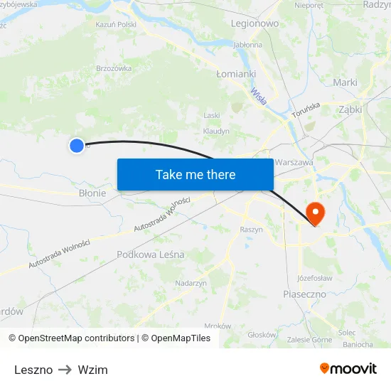 Leszno to Wzim map