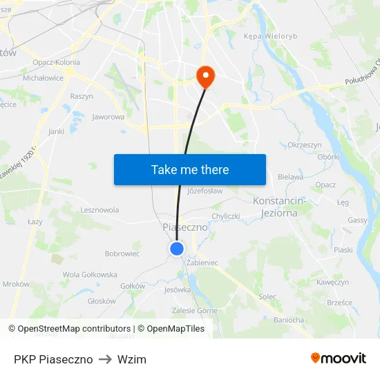 PKP Piaseczno to Wzim map