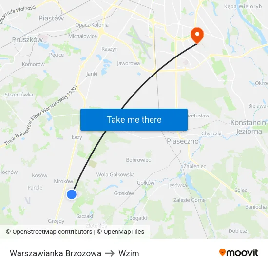 Warszawianka Brzozowa to Wzim map