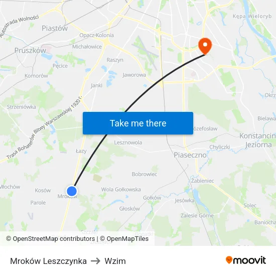 Mroków Leszczynka to Wzim map