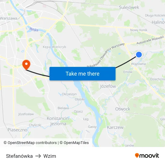 Stefanówka to Wzim map