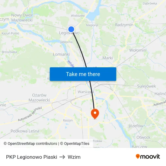 PKP Legionowo Piaski to Wzim map